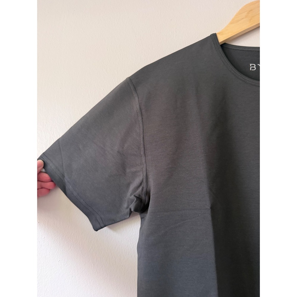 Minimalist Streetwear BYLT Drop-Cut Lux T-Shirt Small Charcoal Grey Curved Hem - Picture 6 of 11